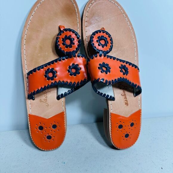 Jack Rogers Flat Orange UVA Leather Palm Beach Navajo Hampton Sandals Womens 8 - Picture 5 of 6